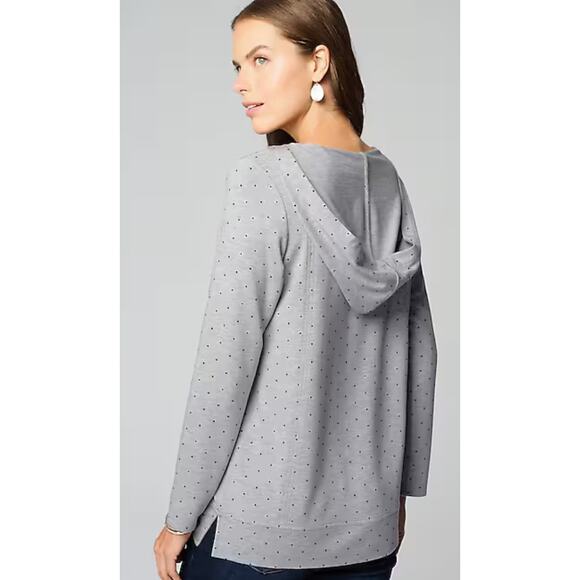 J Jill Seamed Polka Dot Hoodie Tunic Shirt Womens Size Small New Grey Black - Picture 3 of 15
